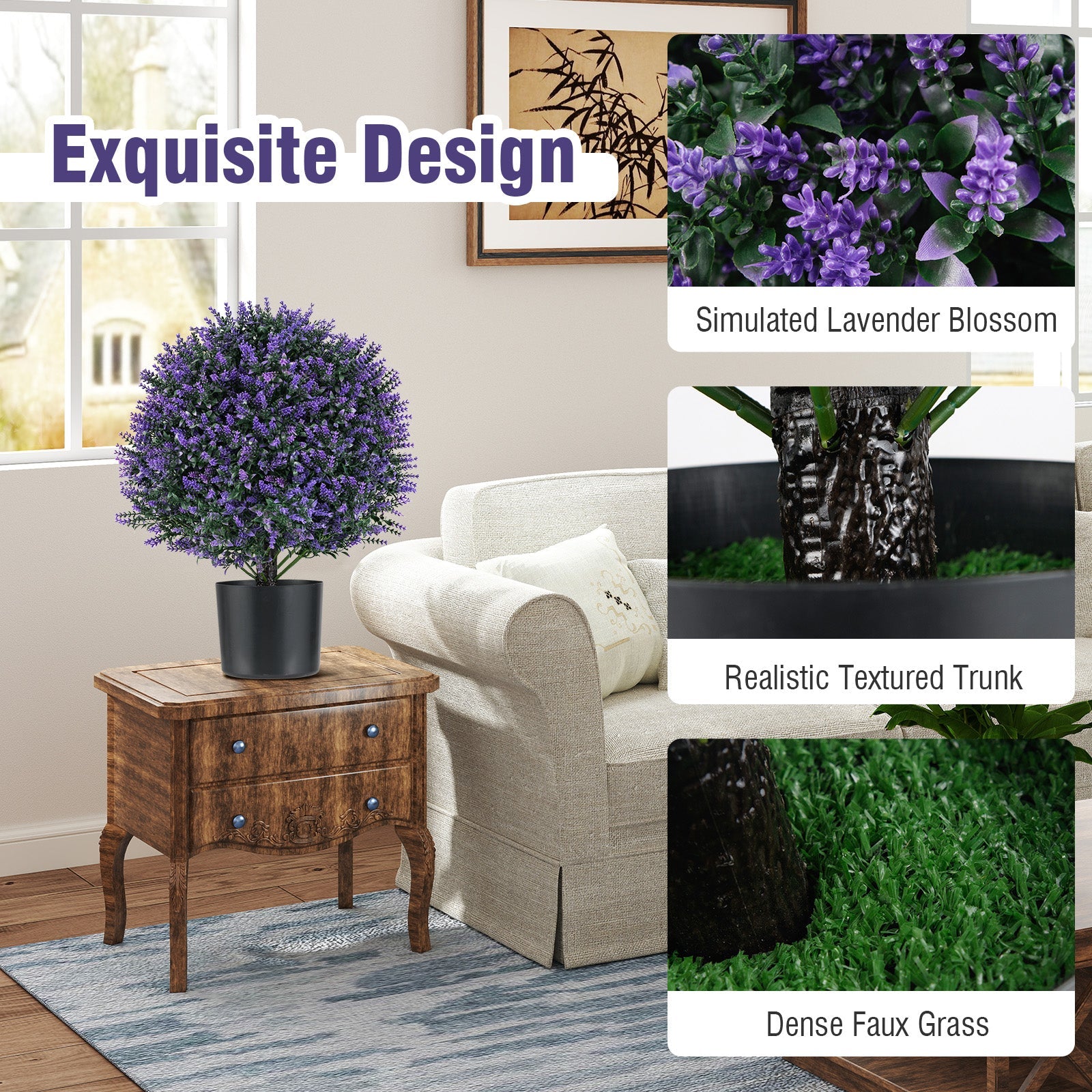 2 Pack Faux Shrub Bushes w/Flowers & Plastic Nursery Pot