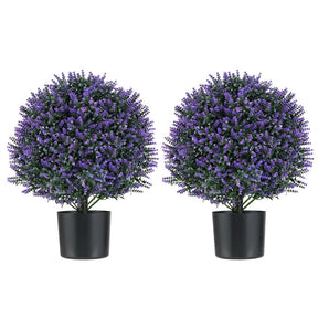 2 Pack Faux Shrub Bushes w/Flowers & Plastic Nursery Pot