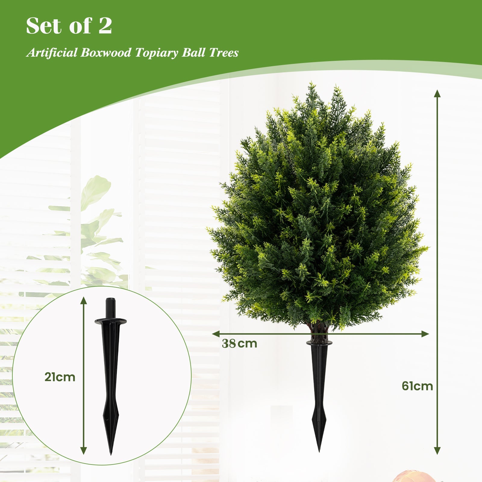 61 cm Artificial Cypress Topiary Ball Tree Set of 2