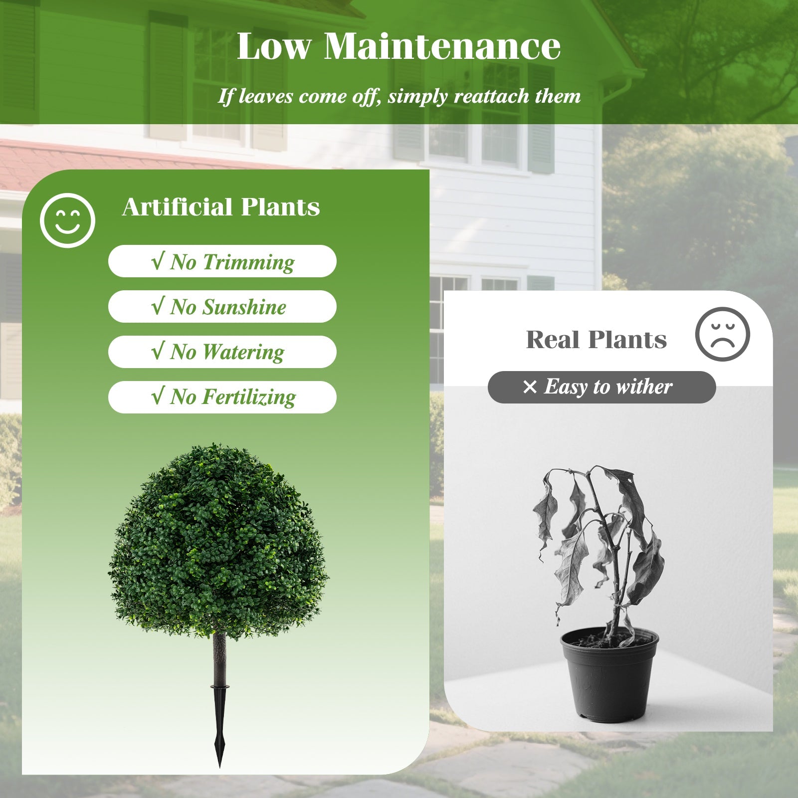 2 Pack Faux Bushes with Ground Spike
