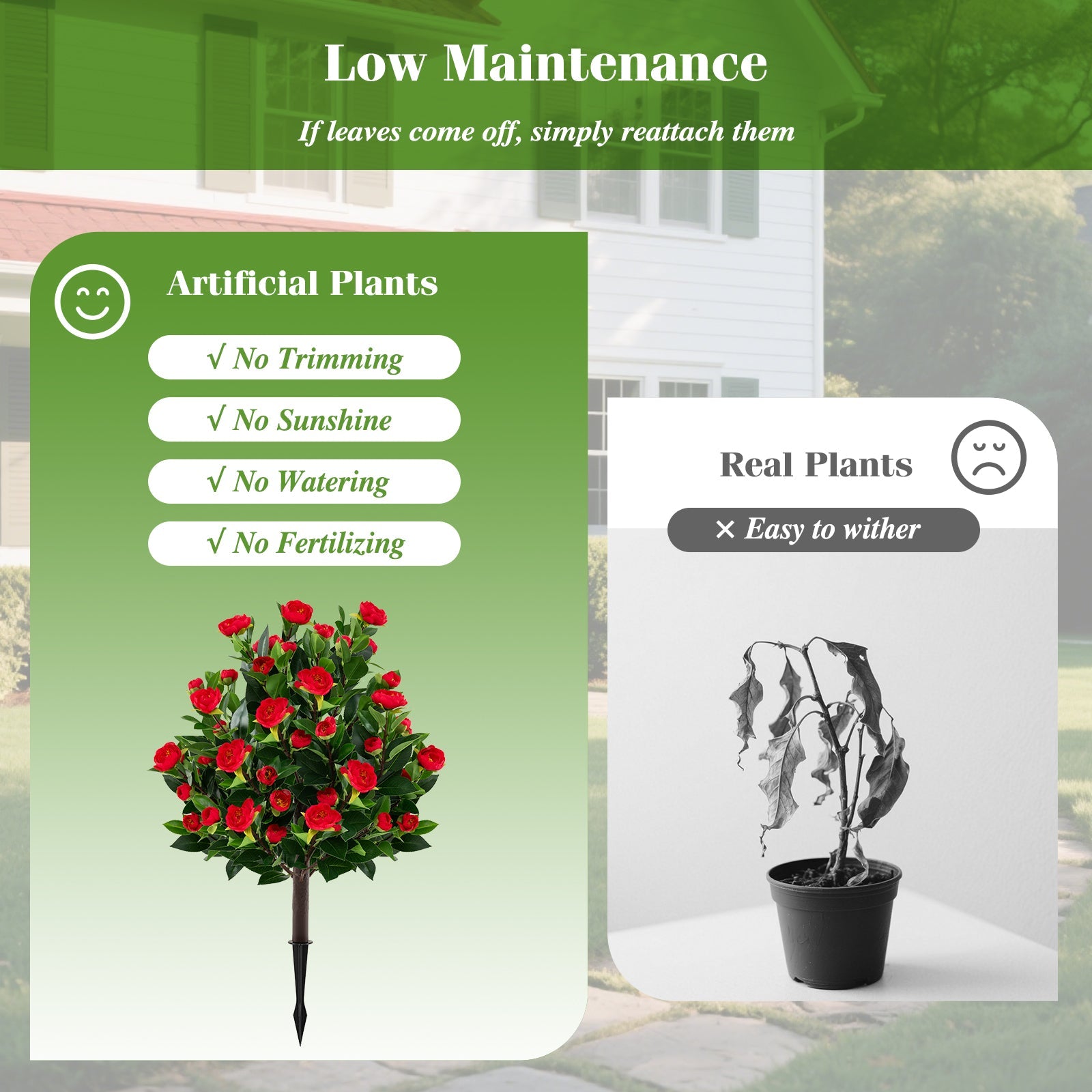 2 Pack Fake Flower Trees with Ground Spikes, Floral Blooming Bushes