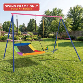 A-Frame Swing Stand for 2 Swings, 300kg Heavy Duty Metal Swing Set w/ Ground Stakes