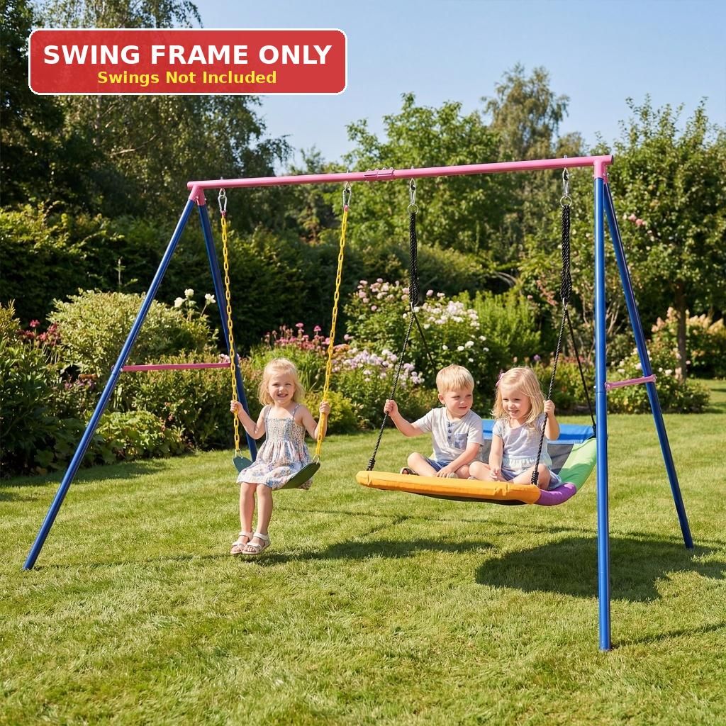 A-Frame Swing Stand for 2 Swings, 300kg Heavy Duty Metal Swing Set w/ Ground Stakes