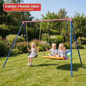 A-Frame Swing Stand for 2 Swings, 300kg Heavy Duty Metal Swing Set w/ Ground Stakes