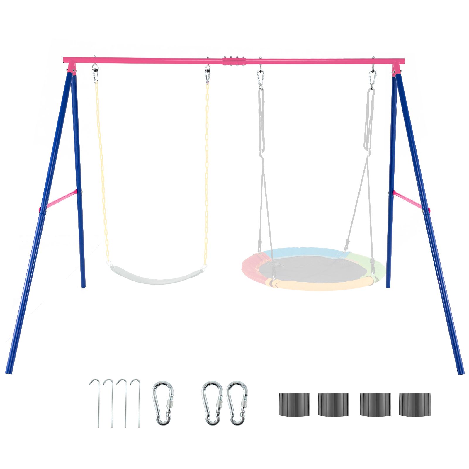 A-Frame Swing Stand for 2 Swings, 300kg Heavy Duty Metal Swing Set w/ Ground Stakes