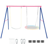 A-Frame Swing Stand for 2 Swings, 300kg Heavy Duty Metal Swing Set w/ Ground Stakes