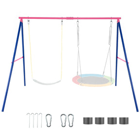 A-Frame Swing Stand for 2 Swings, 300kg Heavy Duty Metal Swing Set w/ Ground Stakes