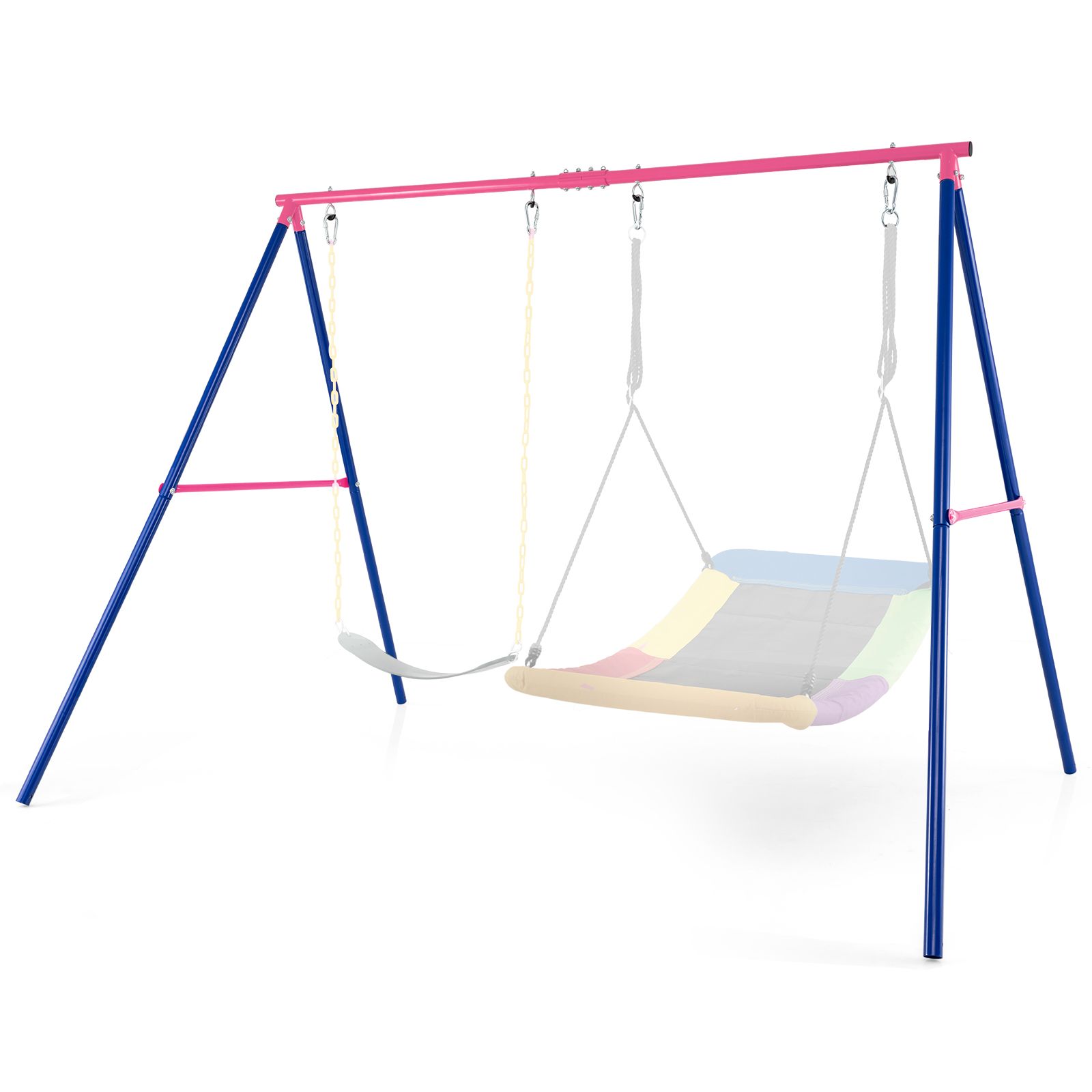 A-Frame Swing Stand for 2 Swings, 300kg Heavy Duty Metal Swing Set w/ Ground Stakes