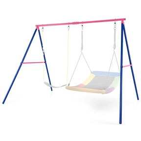 A-Frame Swing Stand for 2 Swings, 300kg Heavy Duty Metal Swing Set w/ Ground Stakes