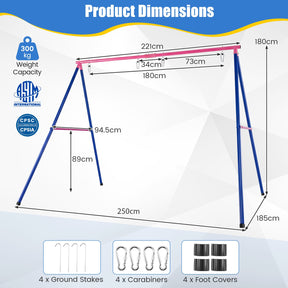 A-Frame Swing Stand for 2 Swings, 300kg Heavy Duty Metal Swing Set w/ Ground Stakes