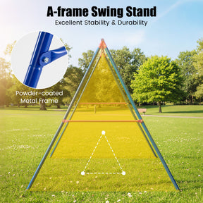 A-Frame Swing Stand for 2 Swings, 300kg Heavy Duty Metal Swing Set w/ Ground Stakes