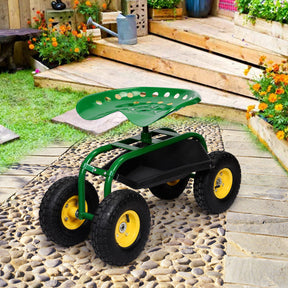 Heavy-Duty Rolling Garden Cart Patio Stool Kneeler with Seat and Tool Tray