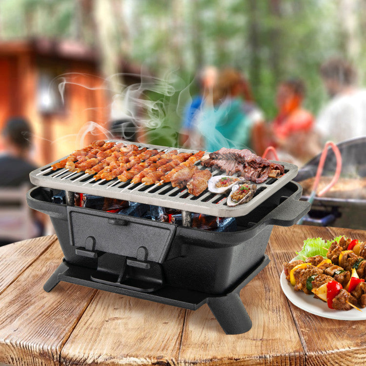 100% Cast Iron Hibachi Grill with Grill Grate Lifter