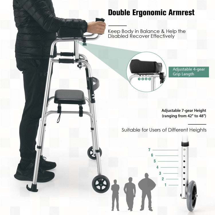 Height Adjustable One-click Folding Rolling Walker & Rollators with Seat