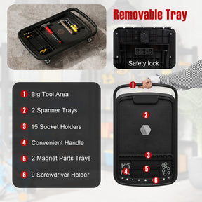 2-in-1 Rolling Tool Tray Height Adjustable Work Table with Detachable Part Tray