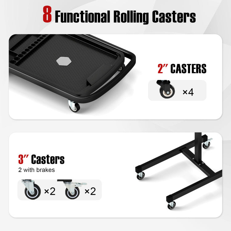 2-in-1 Rolling Tool Tray Height Adjustable Work Table with Detachable Part Tray