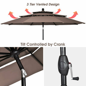 10-Feet 3-Tier Patio Umbrella Outdoor Canopy with Double Vented for Pool
