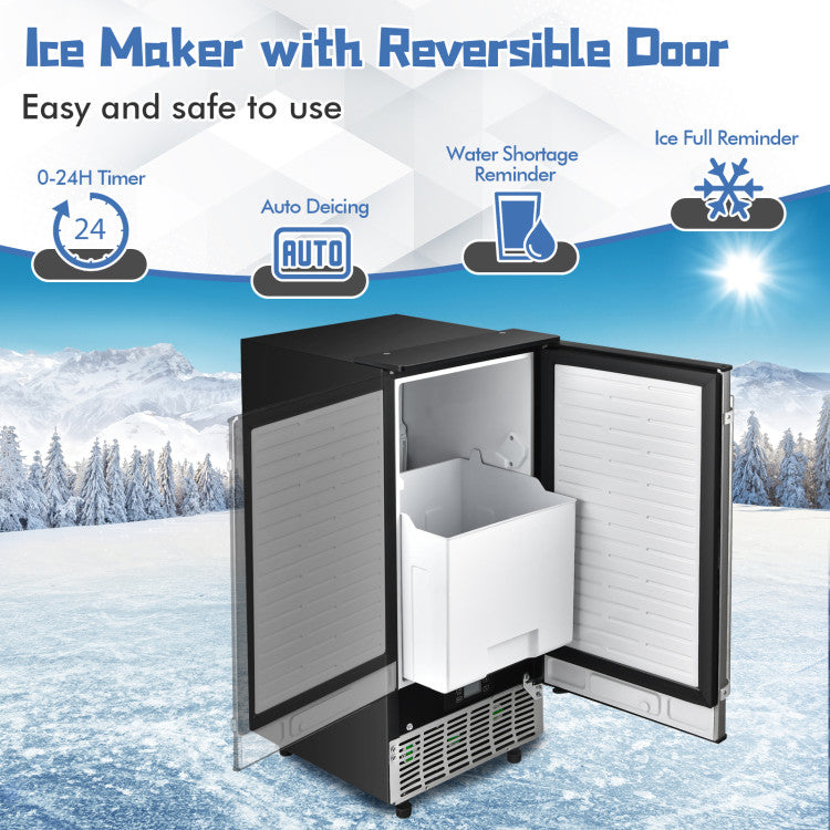 24H Ice Machine Freestanding & Under Counter Ice Cube Maker with Drain Pump for Commercial
