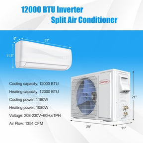 12000BTU 17 SEER2 208-230V Ductless Mini Split Air Conditioner and Heater