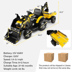 12V 3 in 1 Kids Ride On Excavator with Shovel Bucket and Remote Control