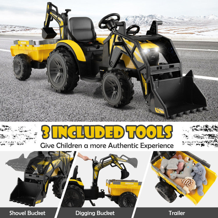 12V 3 in 1 Kids Ride On Excavator with Shovel Bucket and Remote Control