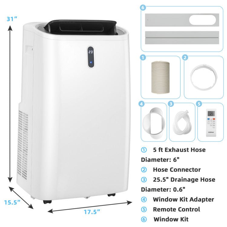 Hikidspace 14000 BTU(Ashrae) Portable Air Conditioner with APP and WiFi Control