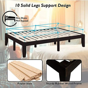 Hikidspace 14 Inch Twin Size Rubber Wood Platform Bed Frame with Wood Slat Support