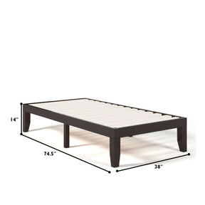 Hikidspace 14 Inch Twin Size Rubber Wood Platform Bed Frame with Wood Slat Support