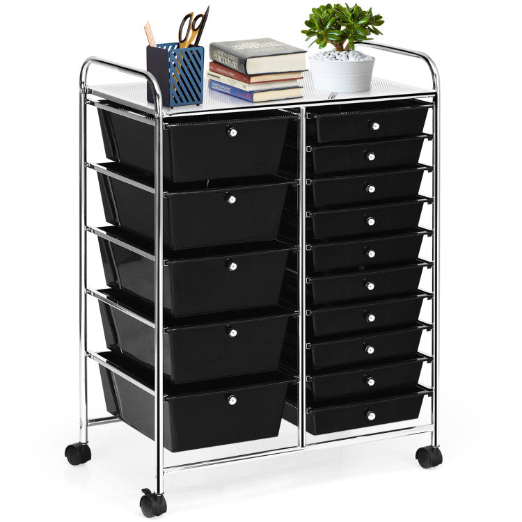 Hikidspace 15-Drawer Utility Multi-Use Storage Organizer Cart with Rolling Wheels