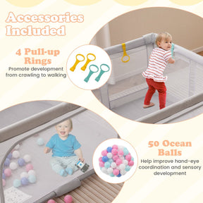 150 x 150 cm Large Baby Playpen with Zipper Gate & 50 Ocean Balls