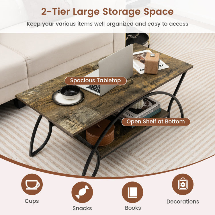 Hikidspace 2-Tier Faux Marble Coffee Table with Metal Frame