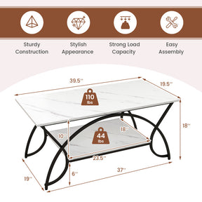 Hikidspace 2-Tier Faux Marble Coffee Table with Metal Frame