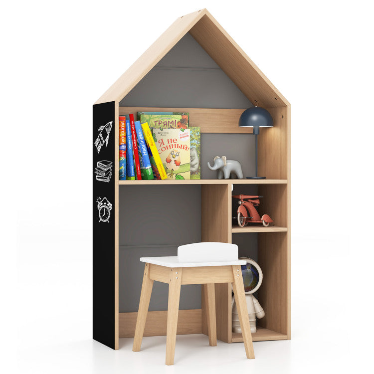 2-in-1 Kids House-Shaped Reading Studying Table and Chair Set with Anti-toppling Device