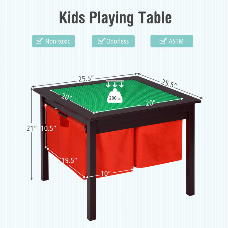 2-in-1 Kids Study Writing Building Block Table with Drawers and Double-sided Board