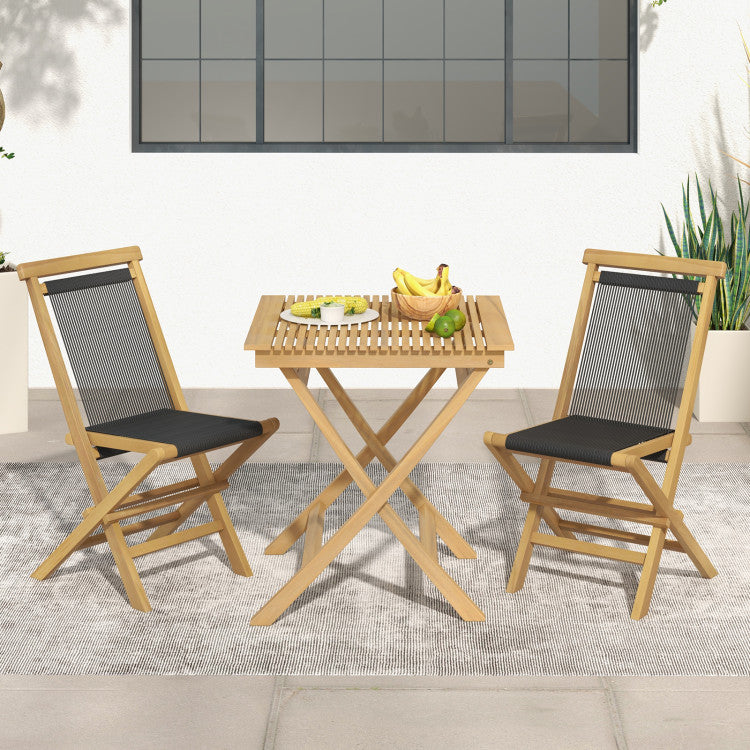 2 Piece Indonesia Teak Patio Folding Chairs for Porch Backyard Poolside