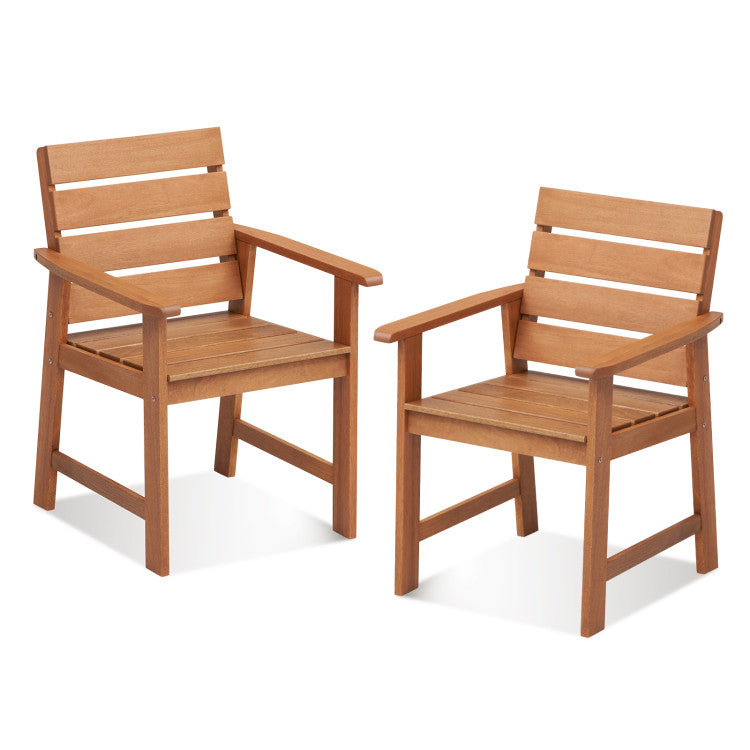 2 Piece Patio Hardwood Chair with Slatted Seat and Inclined Backrest