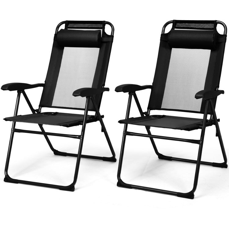 2 Pieces Folding Recliner with 7 Level Adjustable Backrest for Patio and Camping
