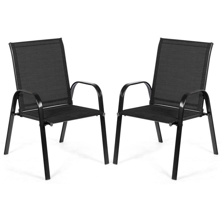 2 Pieces Outdoor Patio Dining Chair with Armrest for Garden, Lawn, Balcony, or Poolside