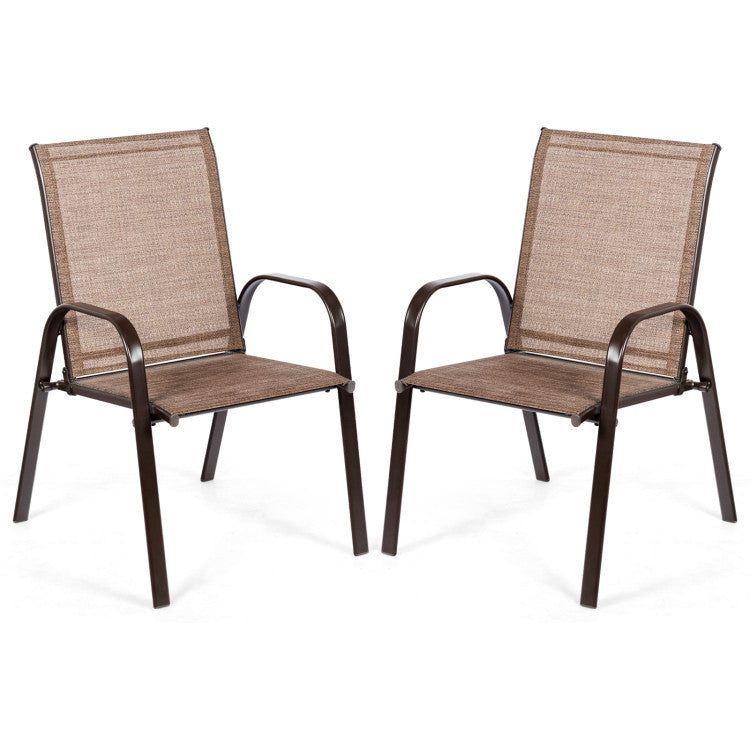 2 Pieces Outdoor Patio Dining Chair with Armrest for Garden, Lawn, Balcony, or Poolside