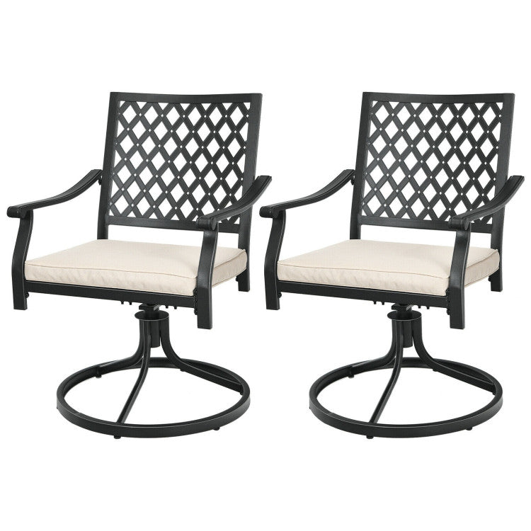 2 Pieces Patio 360° Swivel Dining Chairs with Rocker and Cushion