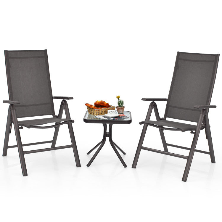 2 Pieces Patio Aluminium Folding Dining Chairs with Adjustable Backrest