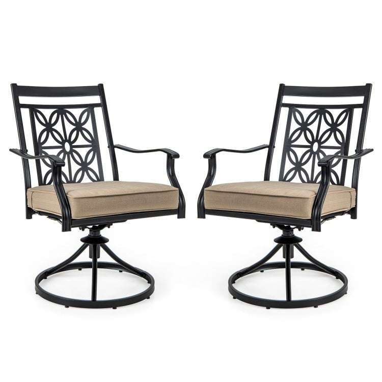 2 Pieces Patio Swivel Dining Chairs with Blossom Pattern Backrests and Cushions