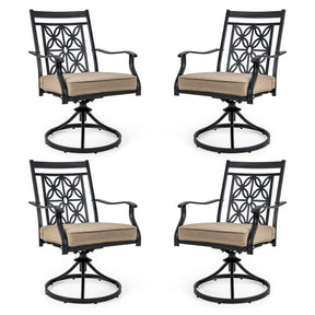 2 Pieces Patio Swivel Dining Chairs with Blossom Pattern Backrests and Cushions