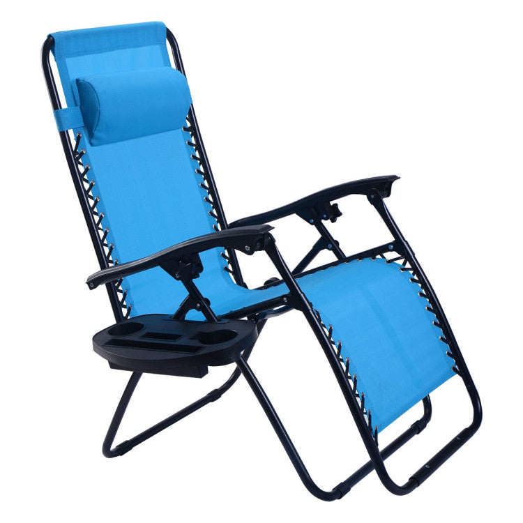 2 Pieces Zero Gravity Adjustable Foldable Lounge Chair with Removable Headrest and Tray