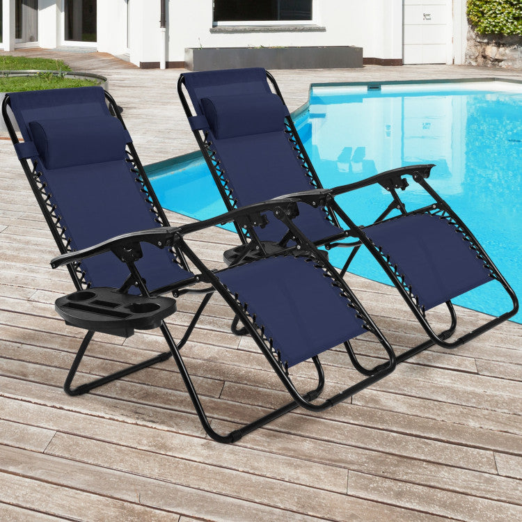 2 Pieces Zero Gravity Adjustable Foldable Lounge Chair with Removable Headrest and Tray