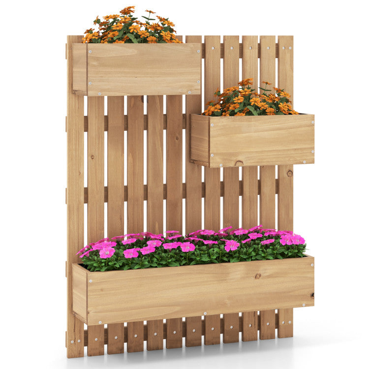 3-Box Wooden Raised Garden Bed with Trellises and Fabric Liners