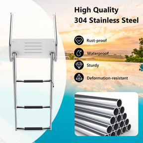 3-Step Folding Telescoping Boat Ladder with Anti-Slip Pedals and Handrails
