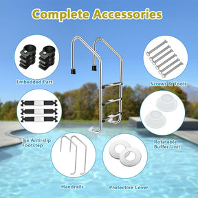 3-Step Stainless Steel Swimming Pool Ladder with Anti-Slip Footsteps