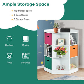 Hikidspace 3-Tier Kids Toys Storage Shelf Corner Cabinet with 3 Baskets