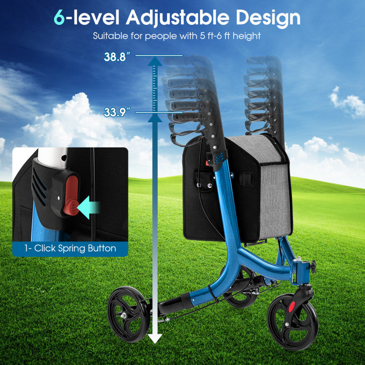 3-Wheel Upright Rolling Walker with Adjustable Handle and Removable Shopping Bag